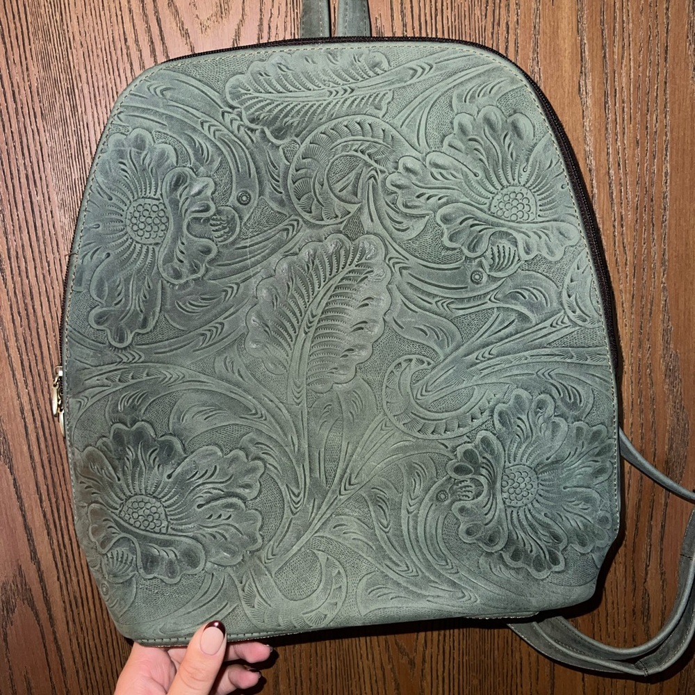 Army Green Hand Tooled Backpack
